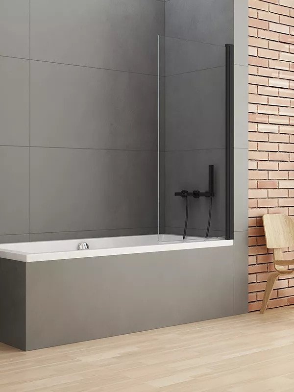 New Trendy New Soleo Black Parawan Wannowy 90x140 cm Skrzydło Pojedyncze Uchylne Szkło Przezroczyste 6 mm (P-0040)